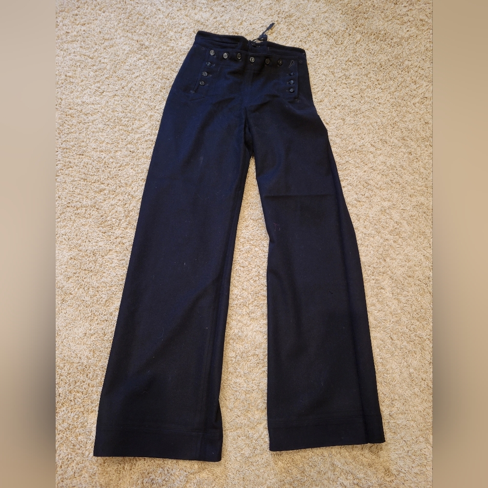 WW2 WWii Wool Naval Pants 28x34 Flap 13 Button Sailor 40s Crackerjack *See Pics